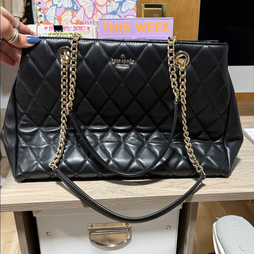 Kate Spade Black Quilted Shoulder Bag with Gold Chain